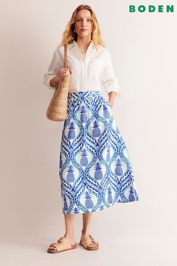 Boden Blue Florence Pineapple Linen Midi Skirt (E15098) | £98