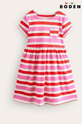 Boden Pink Striped Short Sleeved Fun Jersey Dress (E15111) | £21 - £23