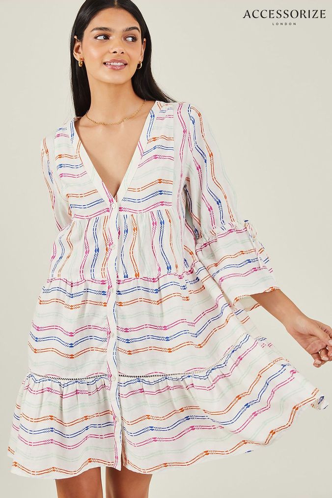 Buy Women s White Accessorize Monsoon 3 4 Sleeve Print Dresses Online MerfyShops