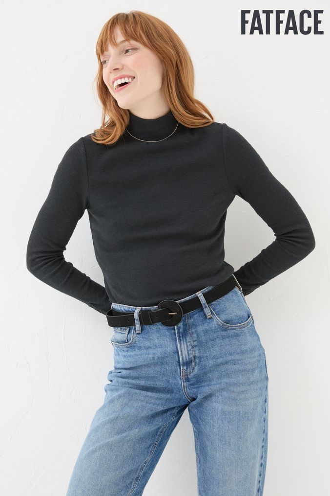 Plain black high neck top hotsell