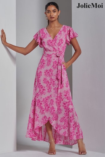 Jolie Moi Pink Haylie Frill Chiffon Maxi Dress (E15384) | £78