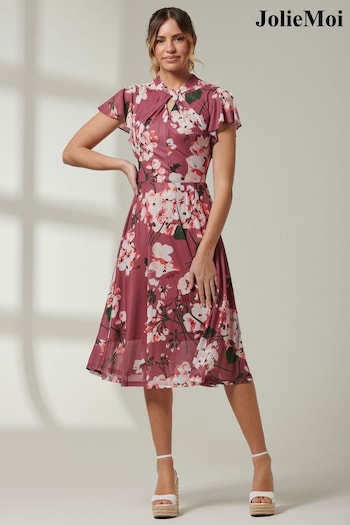 Jolie Moi Pink Josephine Cap Sleeve Mesh Dress (E15388) | £55