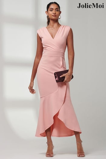 Jolie Moi Pink Mabruka Frill Fishtail Maxi Dress (E15389) | £75
