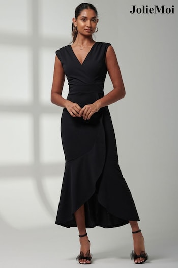 Jolie Moi Mabruka Frill Fishtail Maxi Black Dress (E15390) | £75