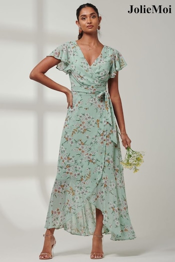 Jolie Moi Green Haylie Frill Chiffon Maxi Dress (E15394) | £78