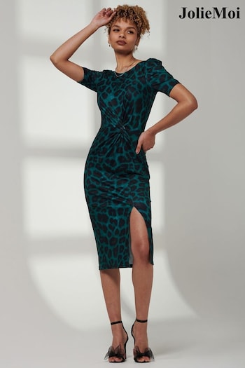 Jolie Moi Green Ray Ruched Waist Bodycon Midi Dress (E15397) | £55