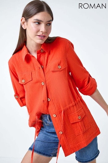 Roman Orange Textured Tie Waist Shirt Jacket (E15517) | £35