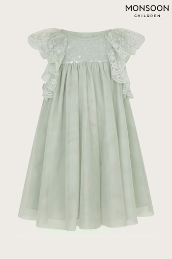 Monsoon Green Baby Charlotte Frill Dress (E15554) | £38 - £40