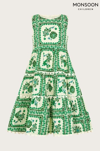 Monsoon Green Tile Print Tiered Dress (E15559) | £34 - £39