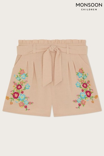 Monsoon Natural Embroidered Paperbag dark-wash Shorts (E15562) | £20 - £24