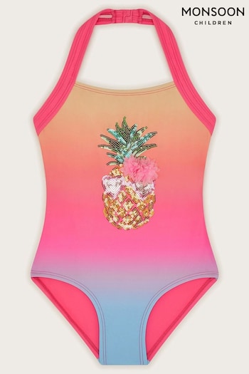 Monsoon Pink Pineapple Sequin Swimsuit (E15564) | £22 - £26