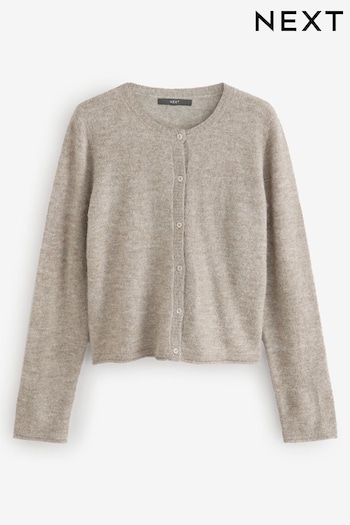 Neutral Brown Mole Soft Touch Button Through Knitted Cardigan (E15585) | £44