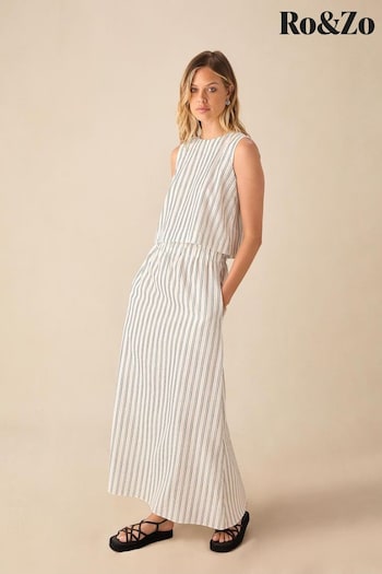 Ro&Zo Stripe Linen Ivory White Skirt (E15643) | £69