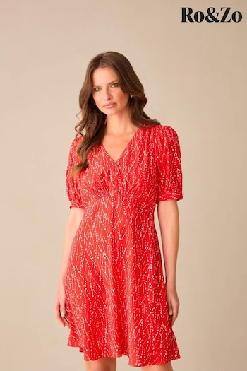 Ro&Zo Petite Red Dash Print Shirred Shoulder Short Dress (E15650) | £79