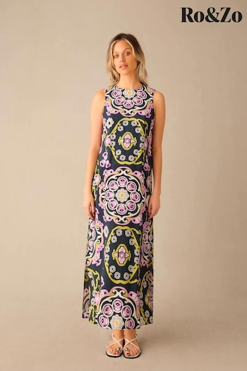 Ro&Zo Pink Multi Geo Print Tie Belt Dress (E15655) | £89