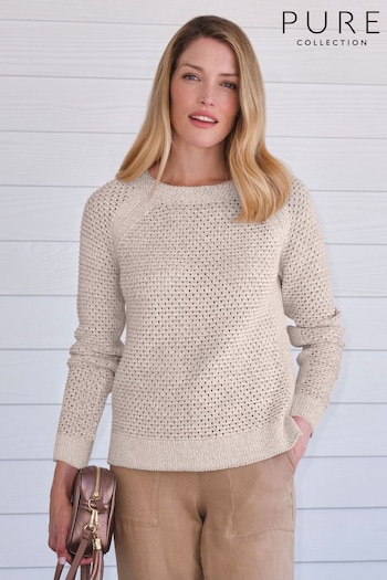 Pure Collection Natural Cotton Sparkle Mesh Raglan Sweater (E15688) | £95