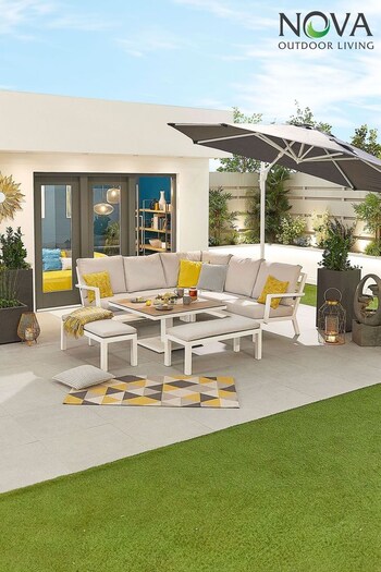 Nova Outdoor Living White Vogue Garden Compact Corner Sofa Set with Rising Table And 2 Benches (E15722) | £1,900