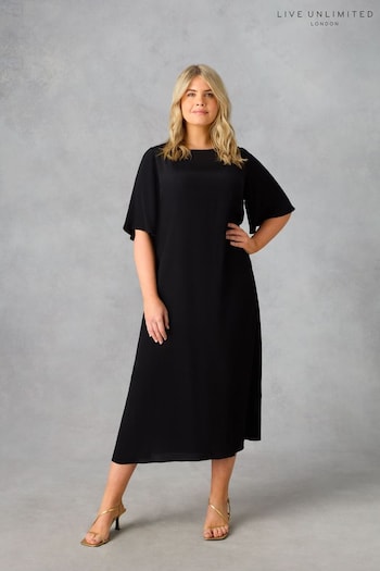 Live Unlimited Curve Flutter Sleeve Midaxi T-Shirt Black Dress (E15930) | £75