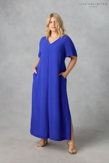 Live Unlimited Curve Cobalt Blue V-Neck T-Shirt Maxi Dress (E15933) | £75