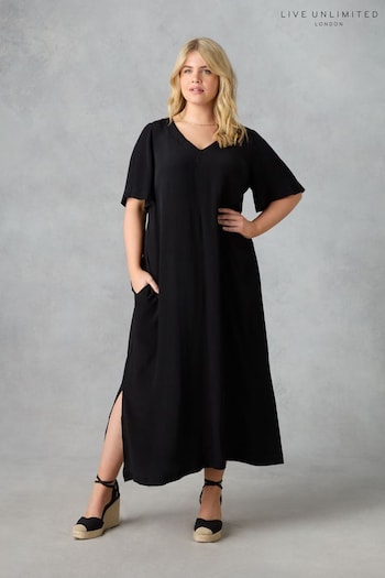 Live Unlimited Curve V-Neck T-shirt Maxi Black Dress (E15940) | £75