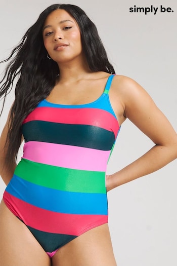 Simply Be Blue Culture Clash Glitter Stripe Swimsuit (E16159) | £32