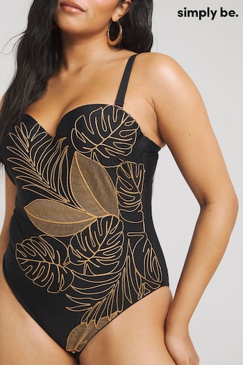 Simply Be Magisculpt Embroidered Bandeau Black Swimsuit (E16160) | £44