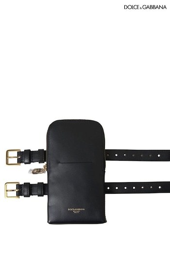 Dolce max & Gabbana Leather Men Purse Double Belt Strap Bracelet Black Bag (E16190) | £415
