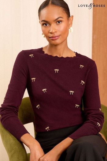 Love & Roses Burgundy Red Fine Gauge Stitch Detail Jumper (E16228) | £34