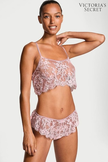 Victoria's Secret Chalk Rose Pink Twinkle Shine Strap Lace Bralette and Shorts Set (E16306) | £65