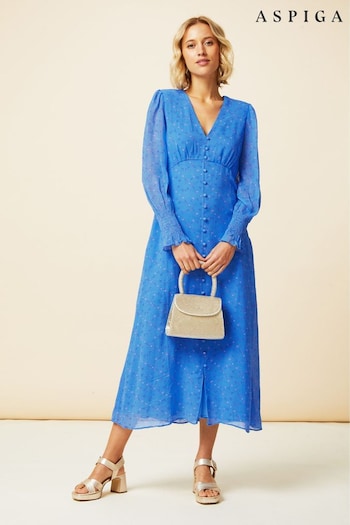Aspiga Blue Long Sleeve Sally Anne Dress (E16417) | £200