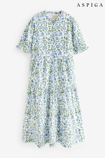 Aspiga Blue Cordelia Block Printed Dress (E16424) | £180