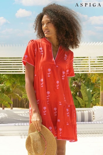 Aspiga Red India Embroidered Dress (E16425) | £150