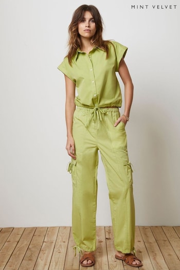 Mint Velvet Green Cotton Parachute Trousers leather (E16438) | £89