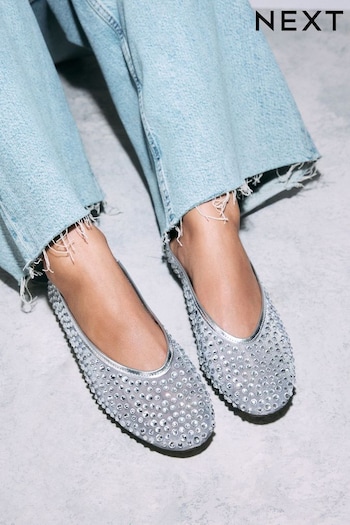 Silver Forever Comfort® Round Toe Mesh Jewel Ballerinas Shoes (E16496) | £45