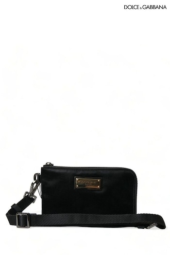 Dolce Loose & Gabbana Grained Nylon Black Pouch with Metal Plaque Detailing (E16935) | £600