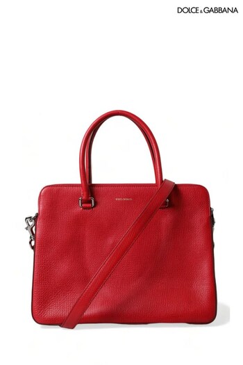 Dolce & Gabbana Red Leather Laptop Bag with Multiple Compartments and Logo Details (E17004) | £1,075