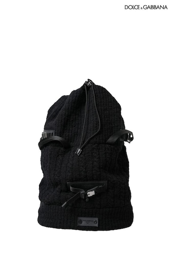Dolce per & Gabbana Tricot Backpack Black Bag with Buckle Closure and Logo Details (E17019) | £1,575