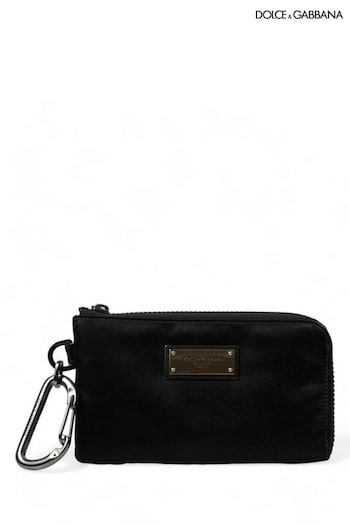 Dolce & Gabbana Nylon and Leather Black Pouch with Silver Plaque Detailing (E17029) | £380