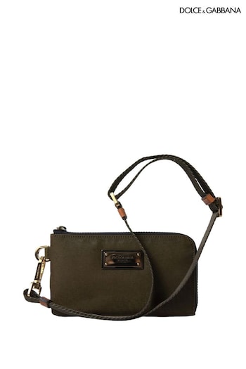 Dolce KIDS & Gabbana Green Mixed Material Pouch Bag with Gold Plaque Detailing (E17041) | £545