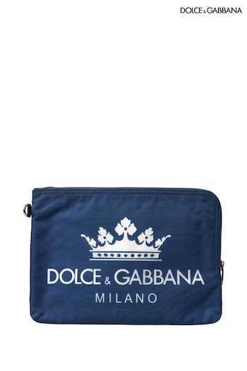 Dolce Loose & Gabbana Blue Nylon Crown Print Zipped Clutch Bag (E17044) | £340