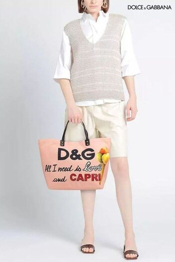 dolce gabbana logo tape detail blazer item Pink Cotton Shopping Bag with Calfskin Leather Details. (E17047) | £1,235