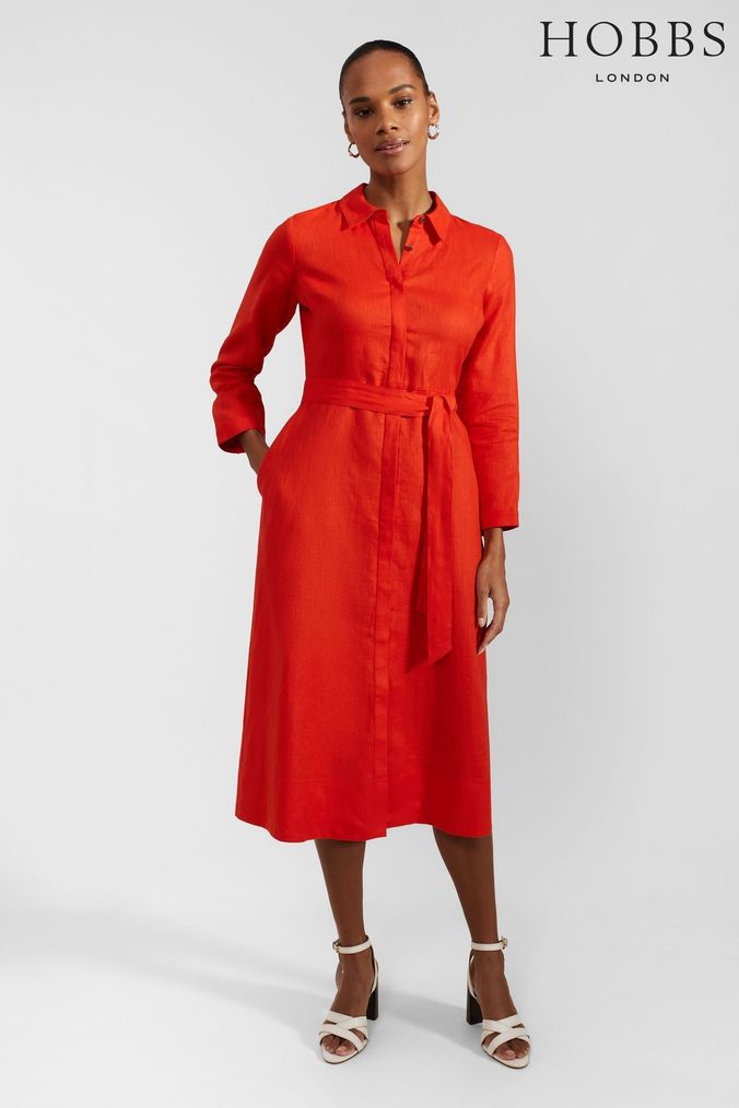 Buy Women s Red Belted Linen Dresses Online Next UK
