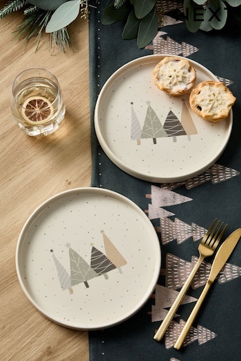 Set of 2 Green Christmas Trees Side Plates (E17092) | £18