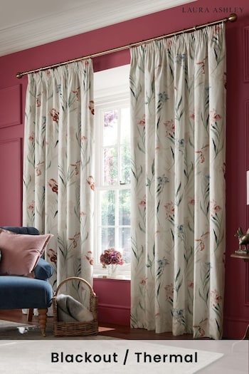 Laura Ashley Red Hawling Irises Blackout Headertape Curtains (E17180) | £85 - £160