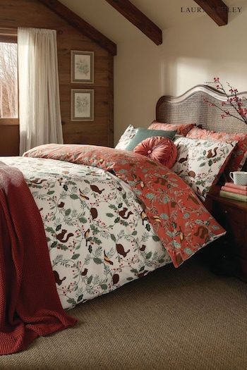 Laura Ashley Crimson Red 100% Cotton Autumnal Woodland Duvet Cover and Pillowcase Set (E17192) | £36 - £68