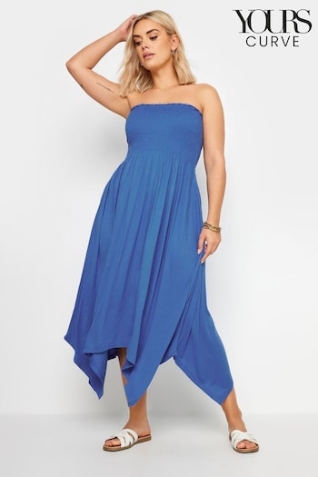 Yours Curve Blue Shirred Midi Dress (E17229) | £29