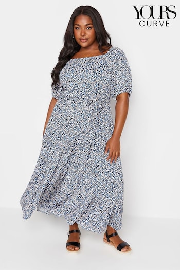 Yours Curve Blue Ditsy Floral Tiered Maxi Dress (E17265) | £37