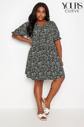 Yours Curve Black Black Dot Print Smock Mini Dress (E17270) | £31