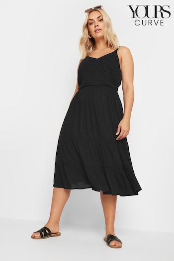 Yours Curve Black Crochet Crinkle Midaxi Dress (E17286) | £31