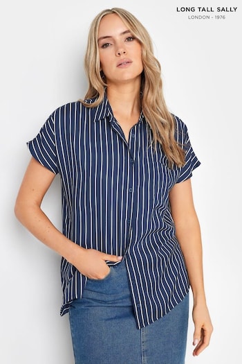 Long Tall Sally Blue Stripe Grown On Sleeve Shirt (E17299) | £29